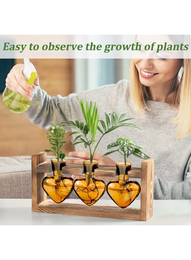 Arabest Heart Shaped Propagation Stations, Plant Terrarium with Wooden Stand, Plant Propagation Station for Hydroponics Plants Office Garden Home Decor, Gifts for Women Plant Lover (3 Vases, Brown) - Image 4